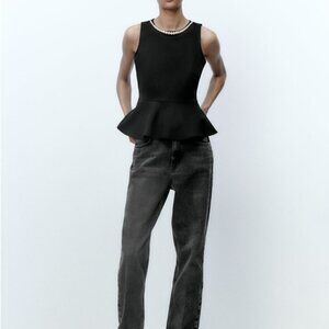 ZARA PEARL PEPLUM TOP Size Small NEW WITH TAG!